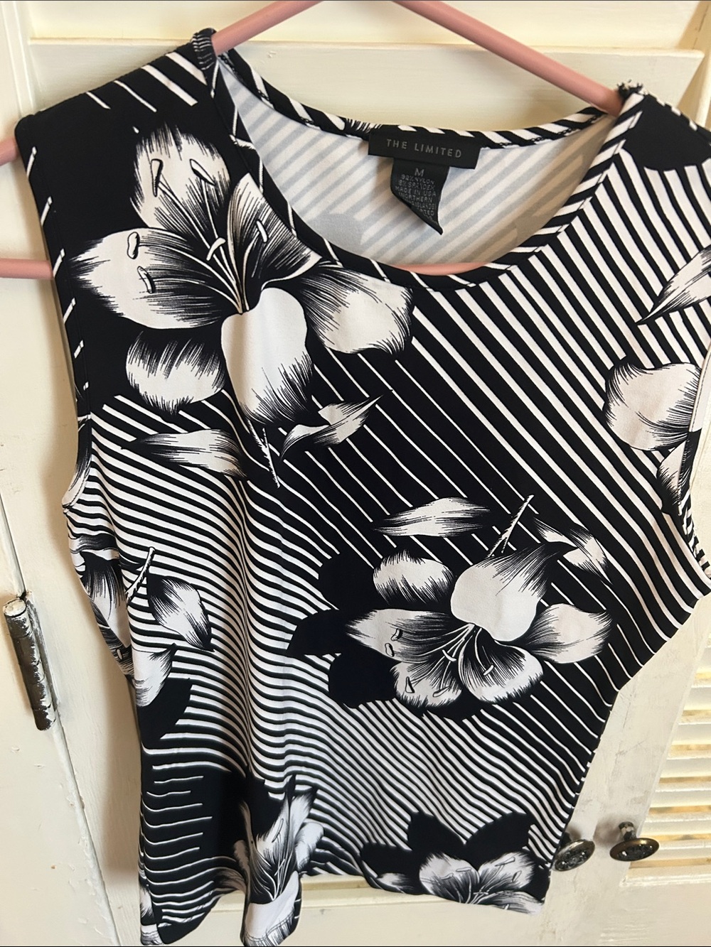 The Limited Black & White Floral Stripe Tank